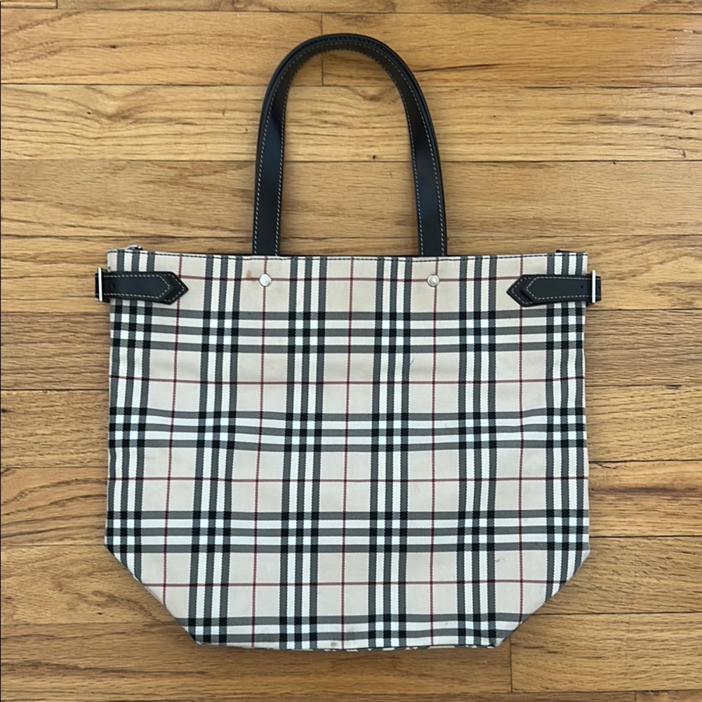 Burberry London Nova Check Blue Label Shoulder Bag with Black Handles